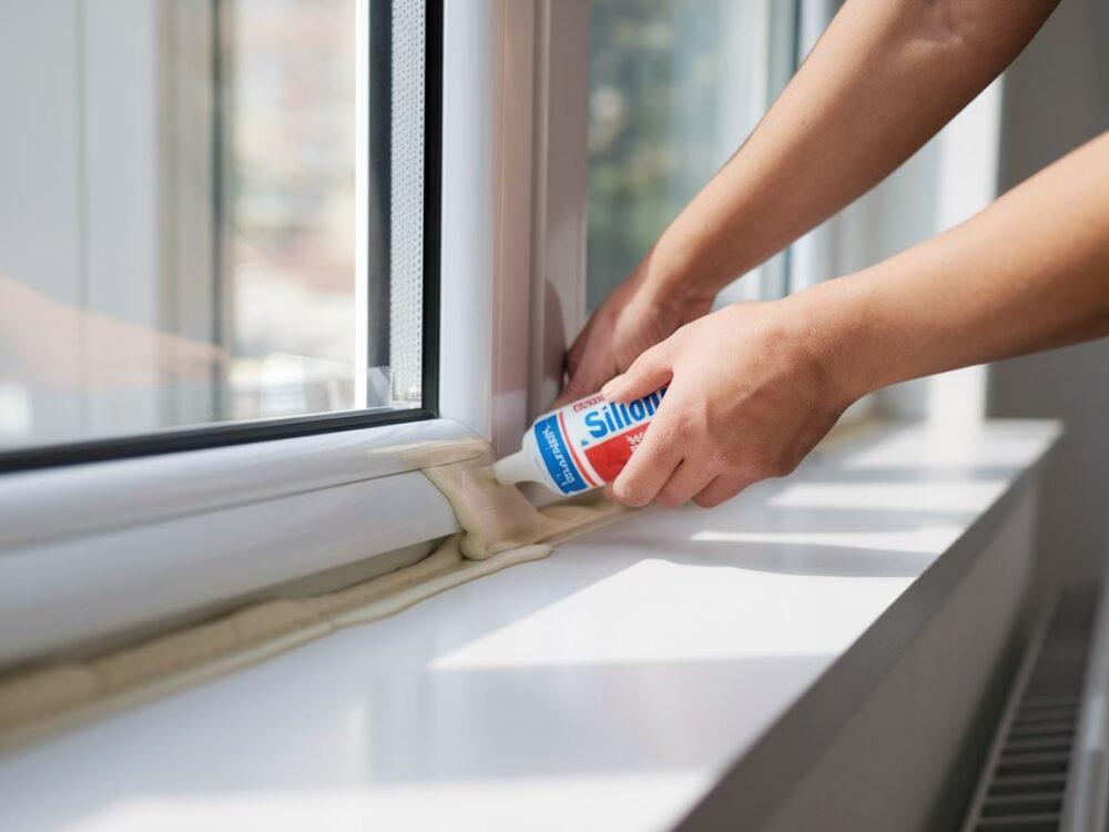 Aplikowanie silikonu na parapecie