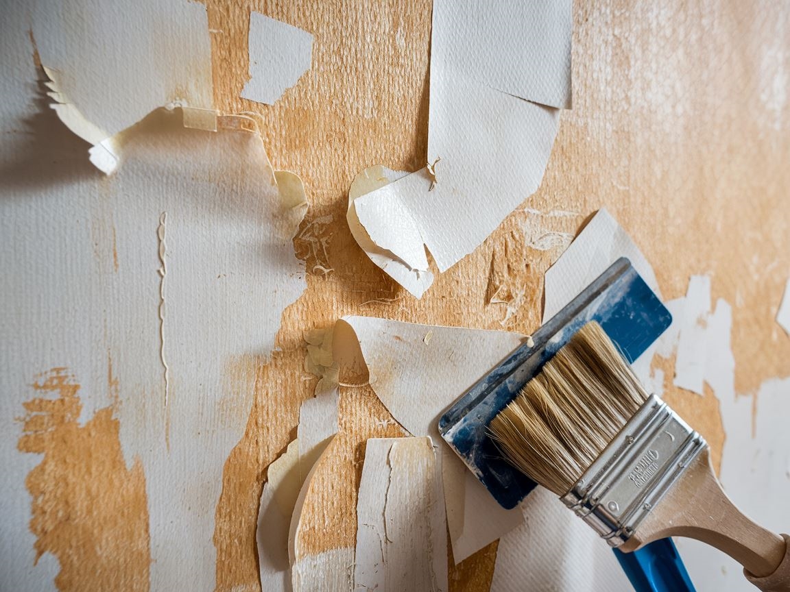 Bliska fotografia procesu usuwania tapety