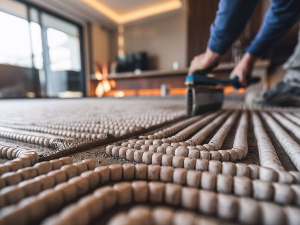 Detal fugi na podłodze z ogrzewaniem