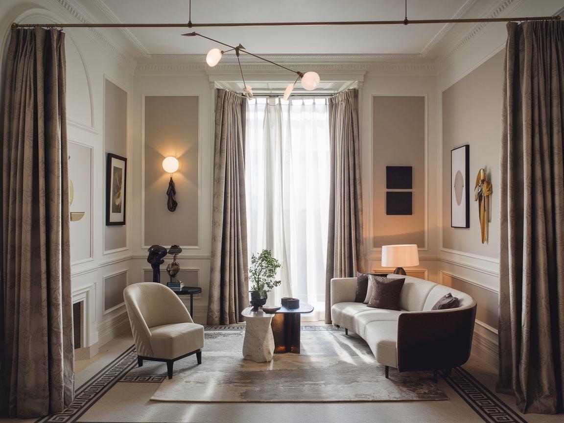 Elegancka aranżacja wnętrza z karniszem