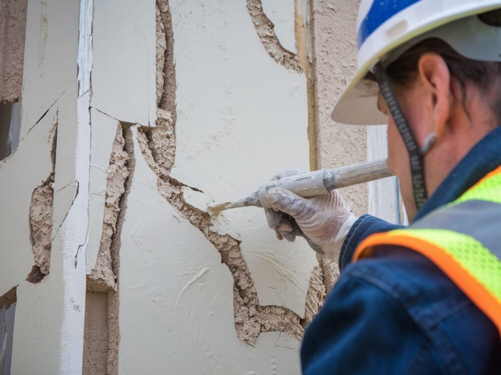 Fachowiec naprawiający elewację