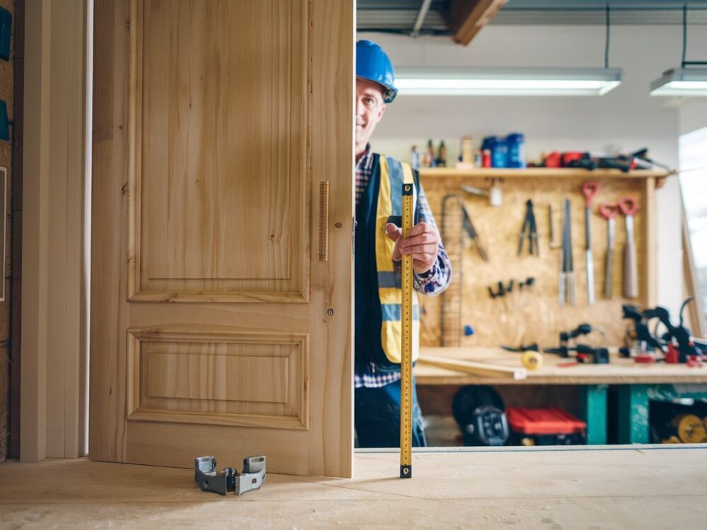 Montaż zawiasów w drewnianym skrzydle drzwi