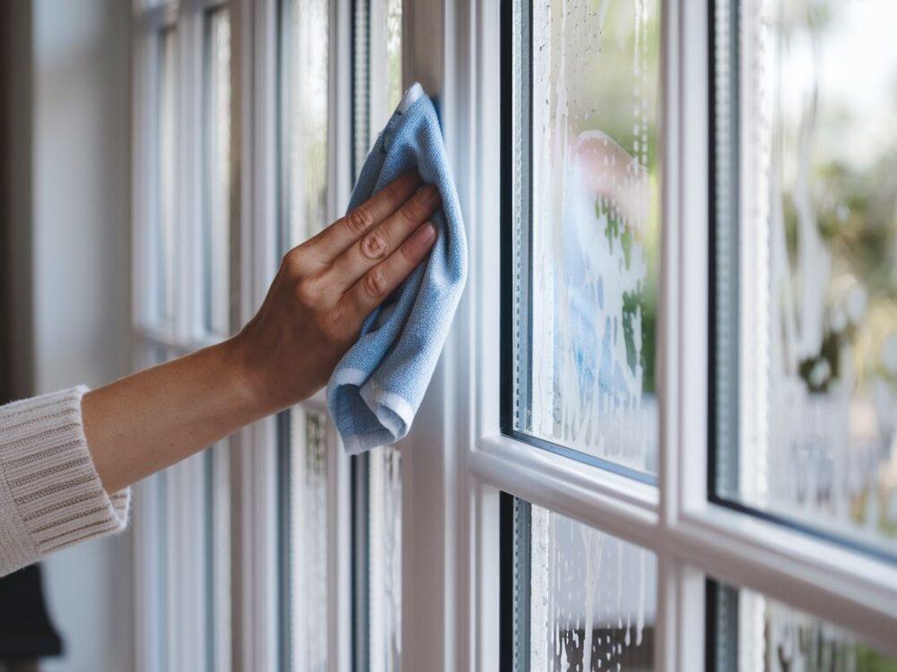 Świeżo umyte ramy okienne