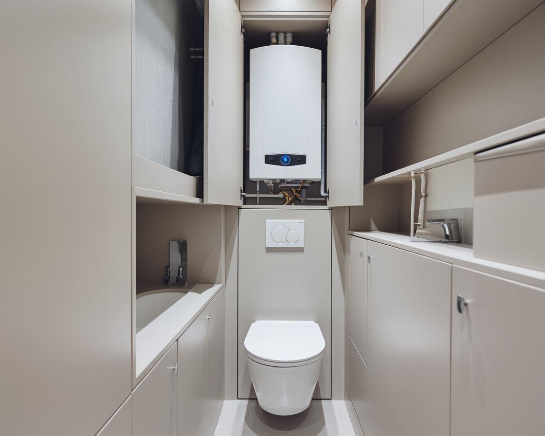 Ukryty bojler za szafką w łazience