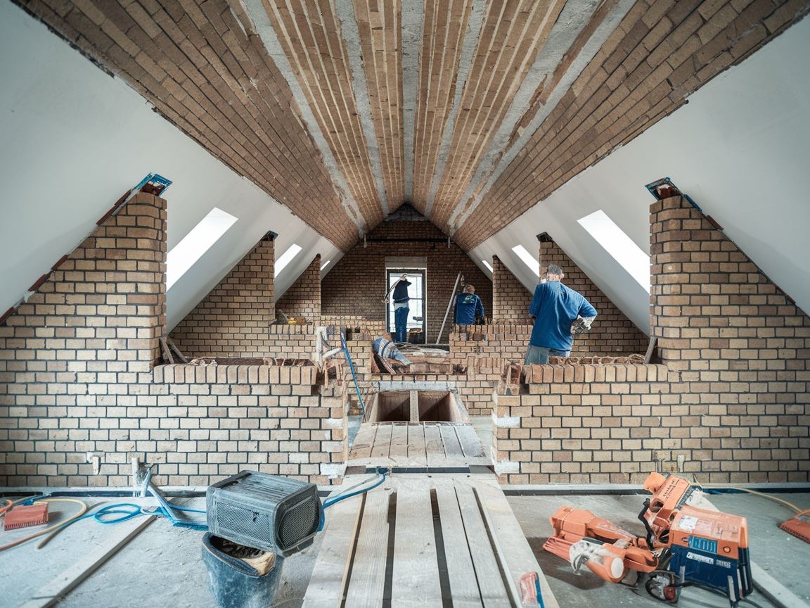 Wnętrze poddasza z drewnianymi belkami