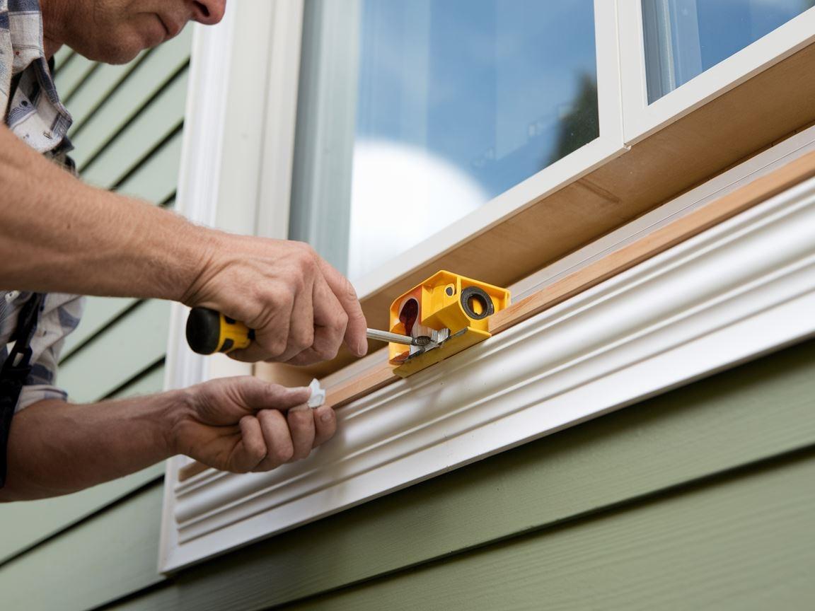 Zewnętrzny parapet w trakcie montażu